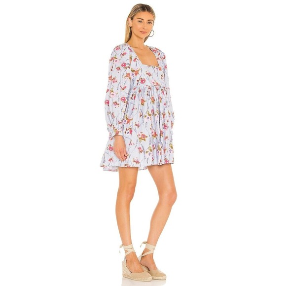 Love Shack Fancy Eaton Floral Puff Sleeve Mini Dress Lavender Moon Womens Size 2 - Picture 2 of 14